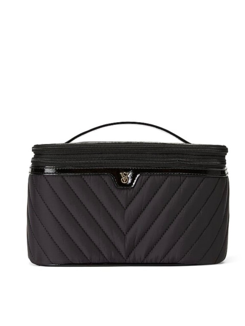 Victoria's Secret Black Quilted Cosmetic Case with Top Handle